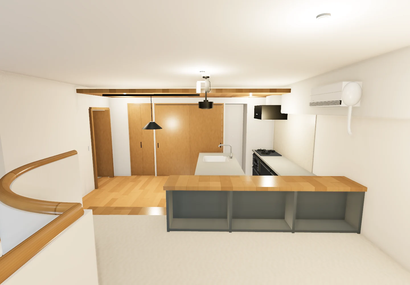The same apartment view with loose furnishings hidden