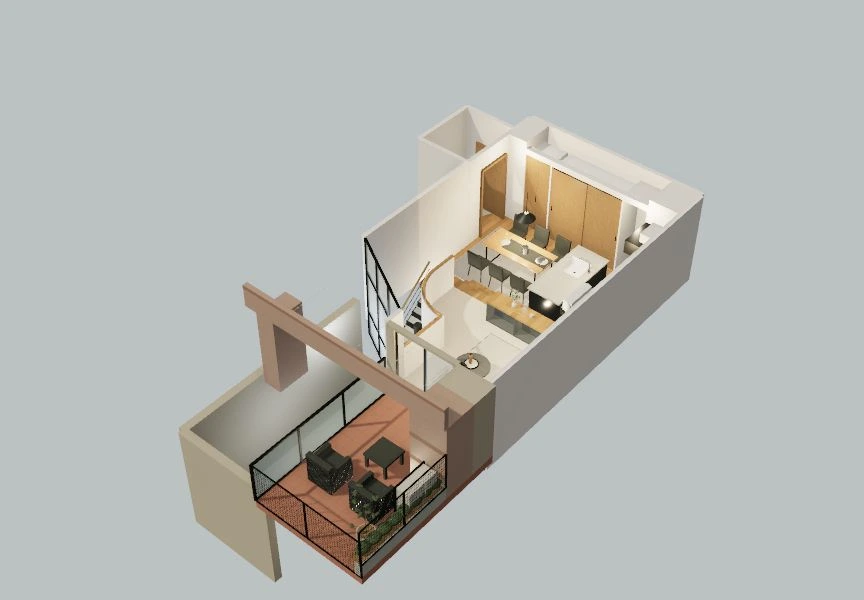 Actual Japan apartment prototype upper-floor overview showing connected rooms